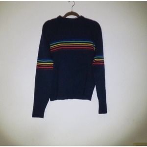 1980s Men’s Sz Small Multi Color Rainbow Horizon Blue Sweater